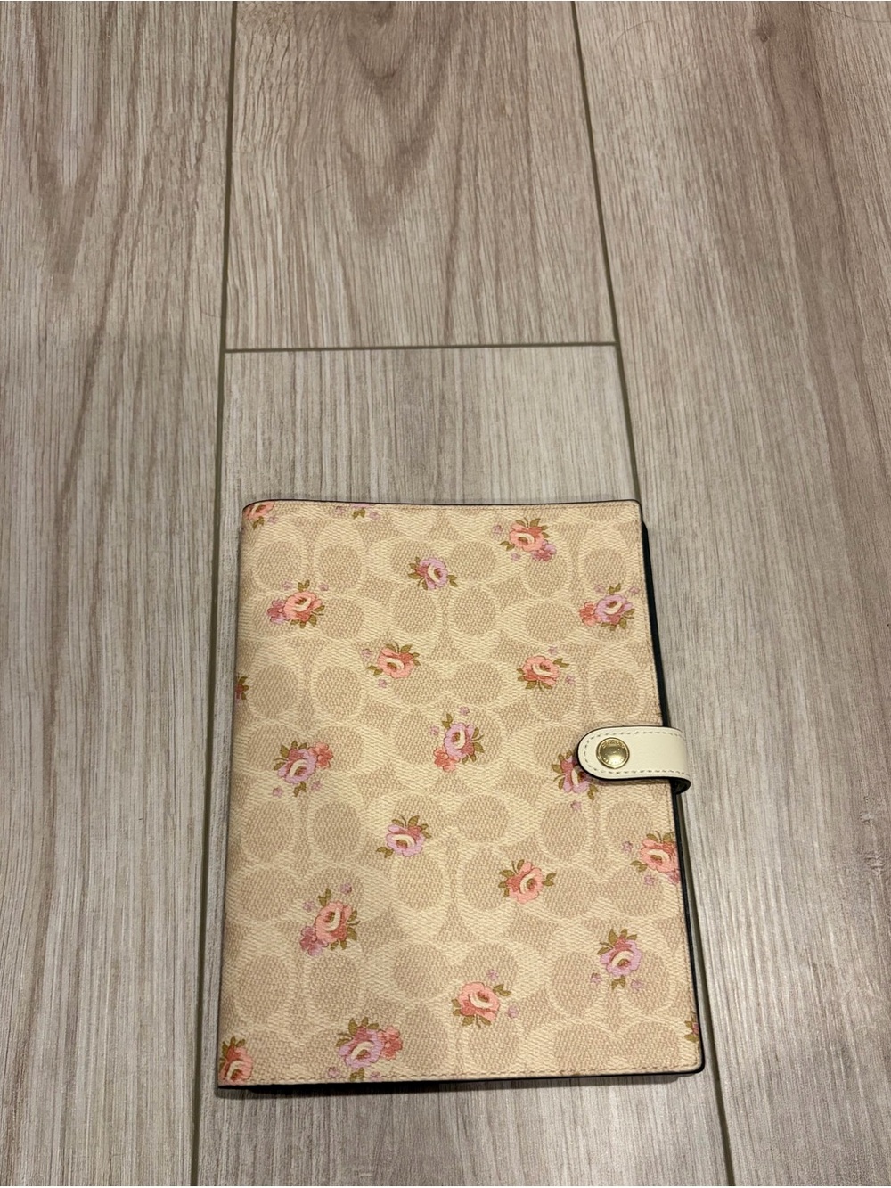 Floral Print Beige Women's Notebook Cover with Snap Closure